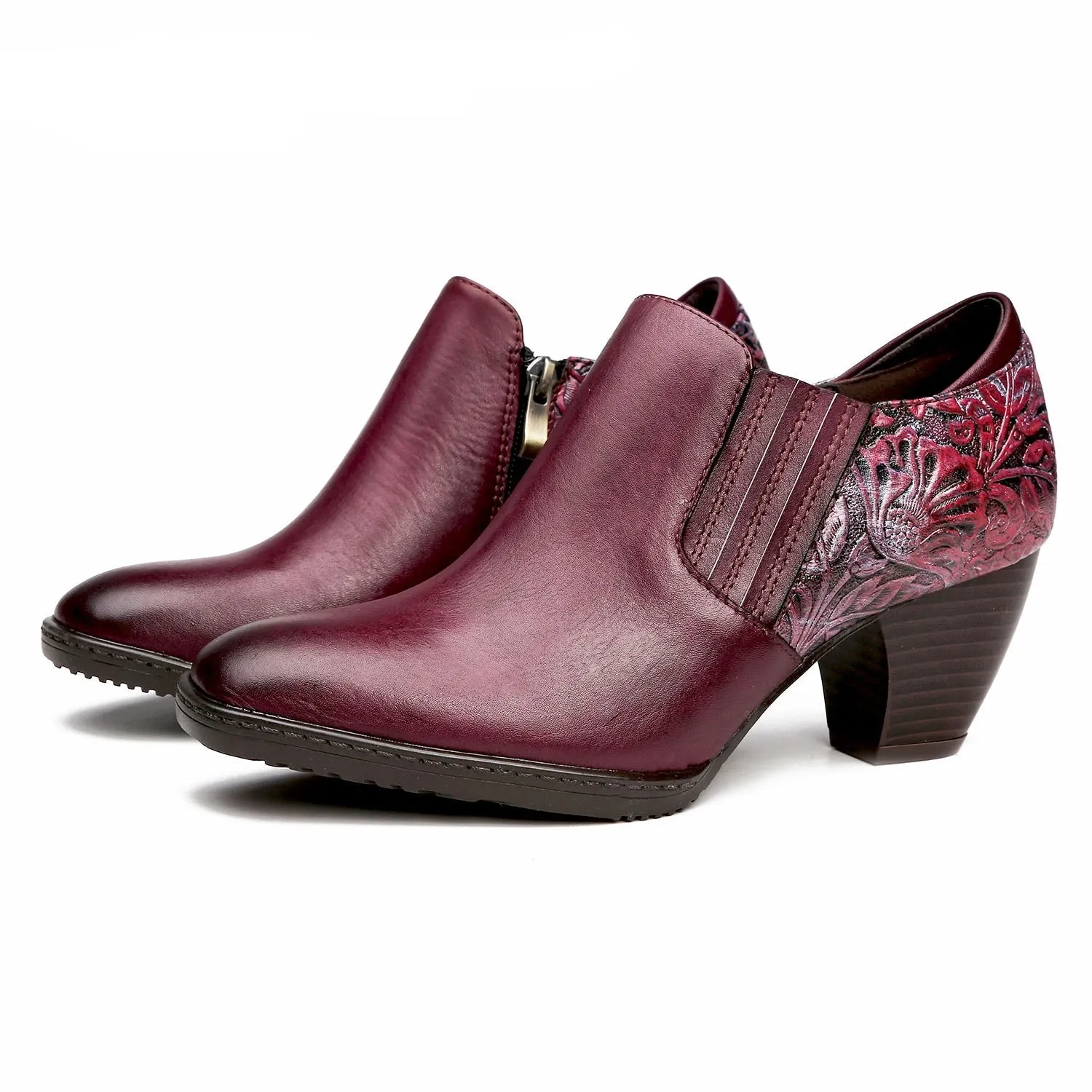 Hand-Embossed Retro Leaf Pattern Leather Pumps sold by superladystar