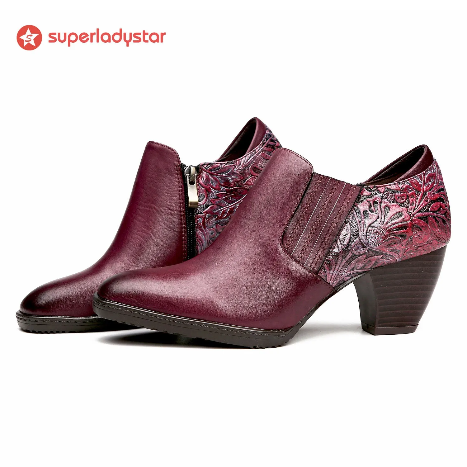 Hand-Embossed Retro Leaf Pattern Leather Pumps sold by superladystar product image thumbnail 3