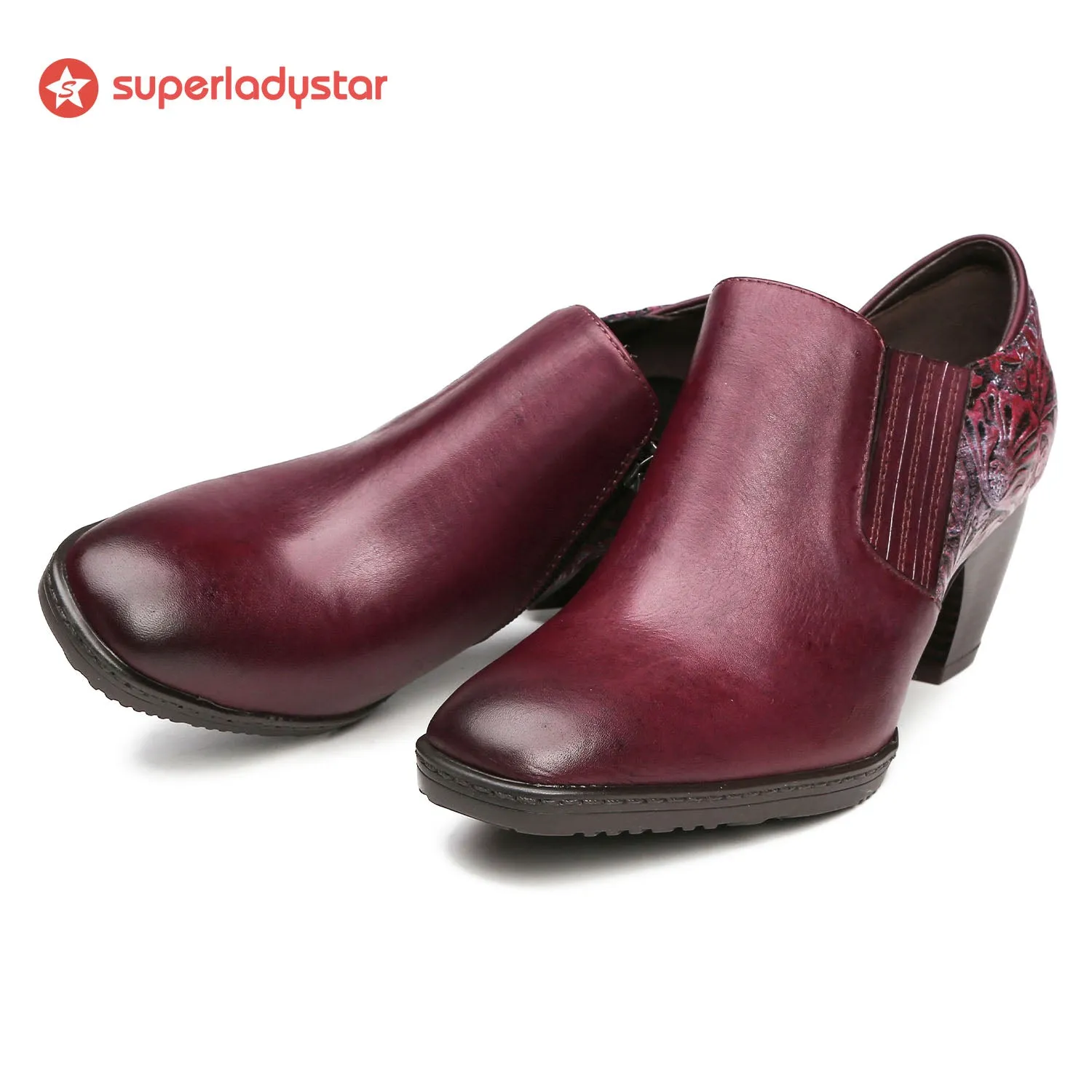 Hand-Embossed Retro Leaf Pattern Leather Pumps sold by superladystar product image thumbnail 4
