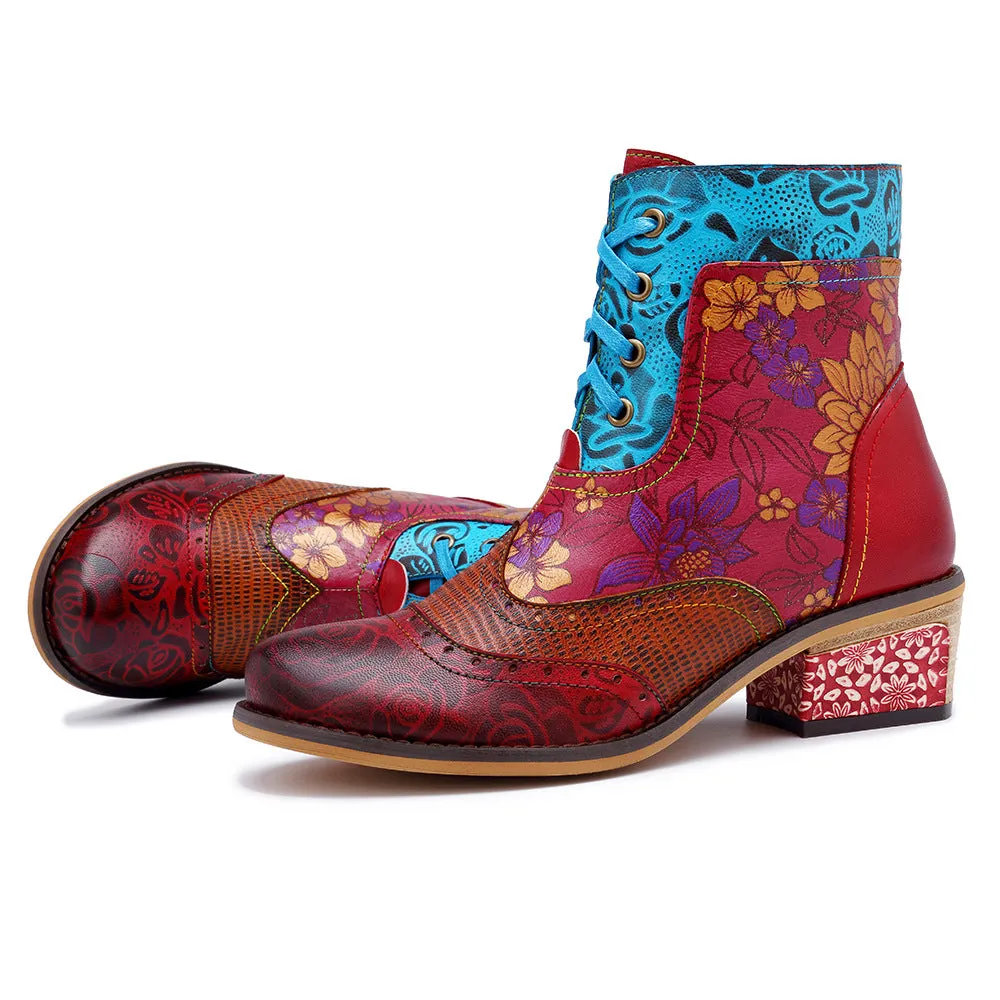 Red Outdoor Chunky Heel Cowhide Leather Ankle & Bootie sold by superladystar product image thumbnail 3