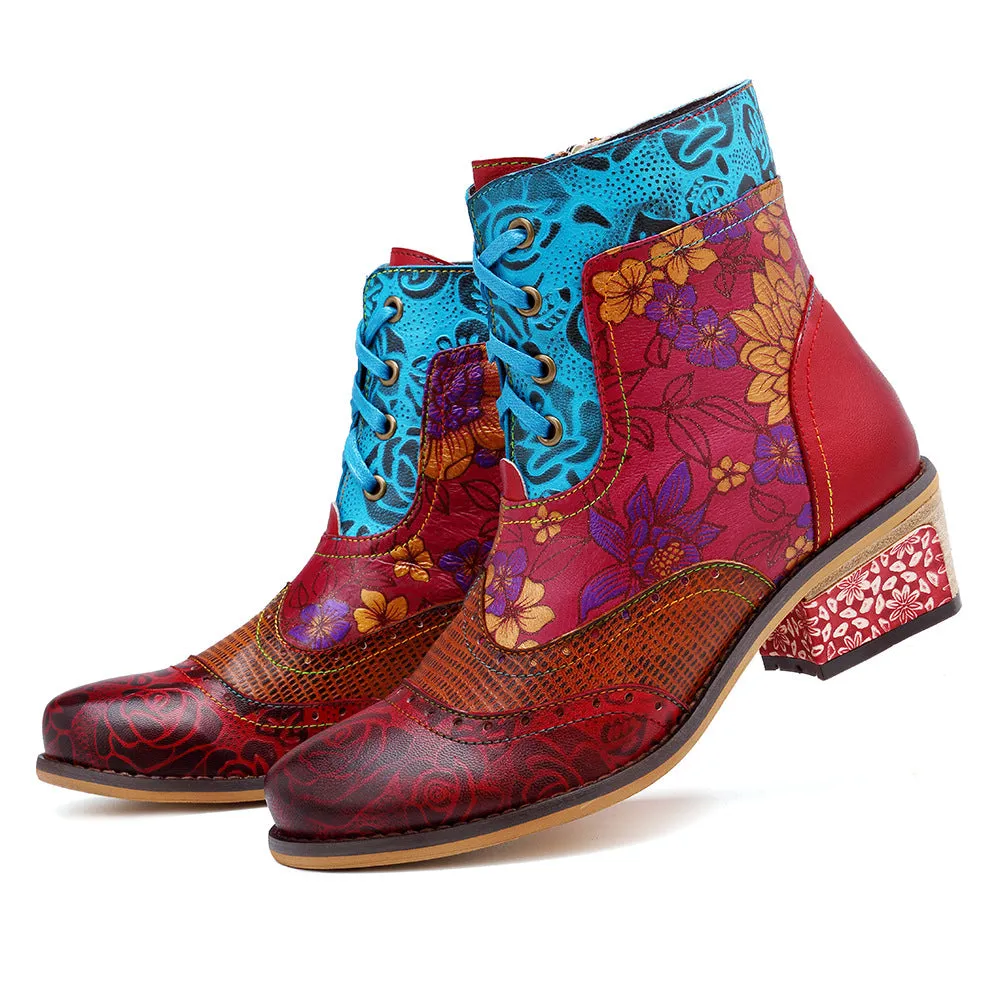 Red Outdoor Chunky Heel Cowhide Leather Ankle & Bootie sold by superladystar product image thumbnail 5