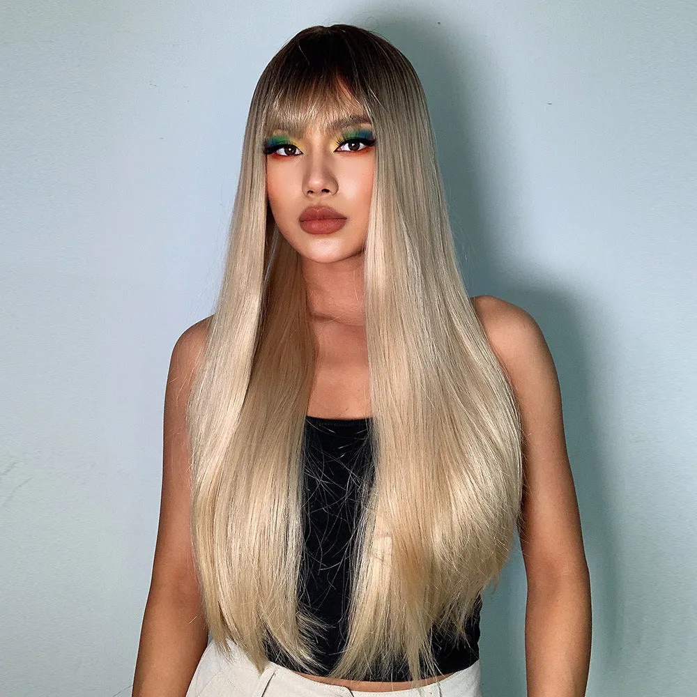 Center Part Gradual Color Long Straight Synthetic Wig with Bangs sold by superladystar product image thumbnail 3