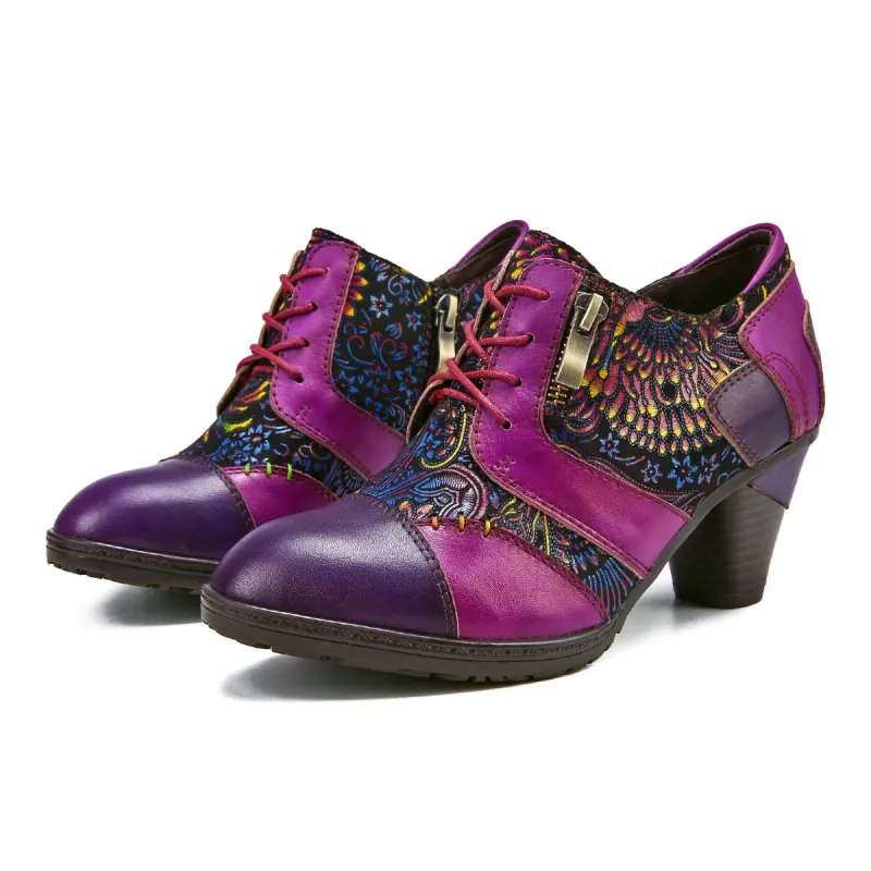 Retro Handmade Leather Patchwork Pumps sold by superladystar