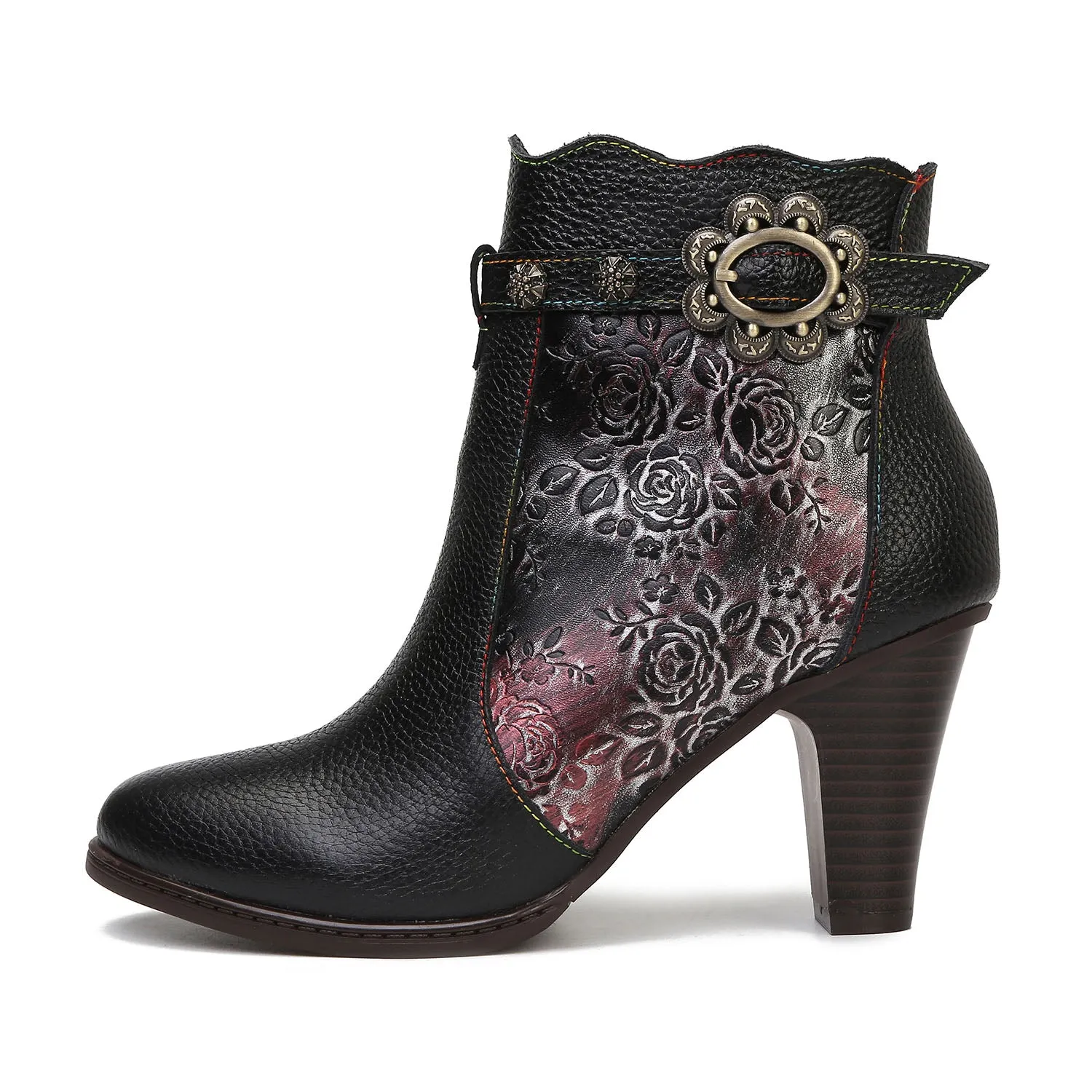 Retro Handmade Embossed Floral Stitching Booties sold by superladystar product image thumbnail 5