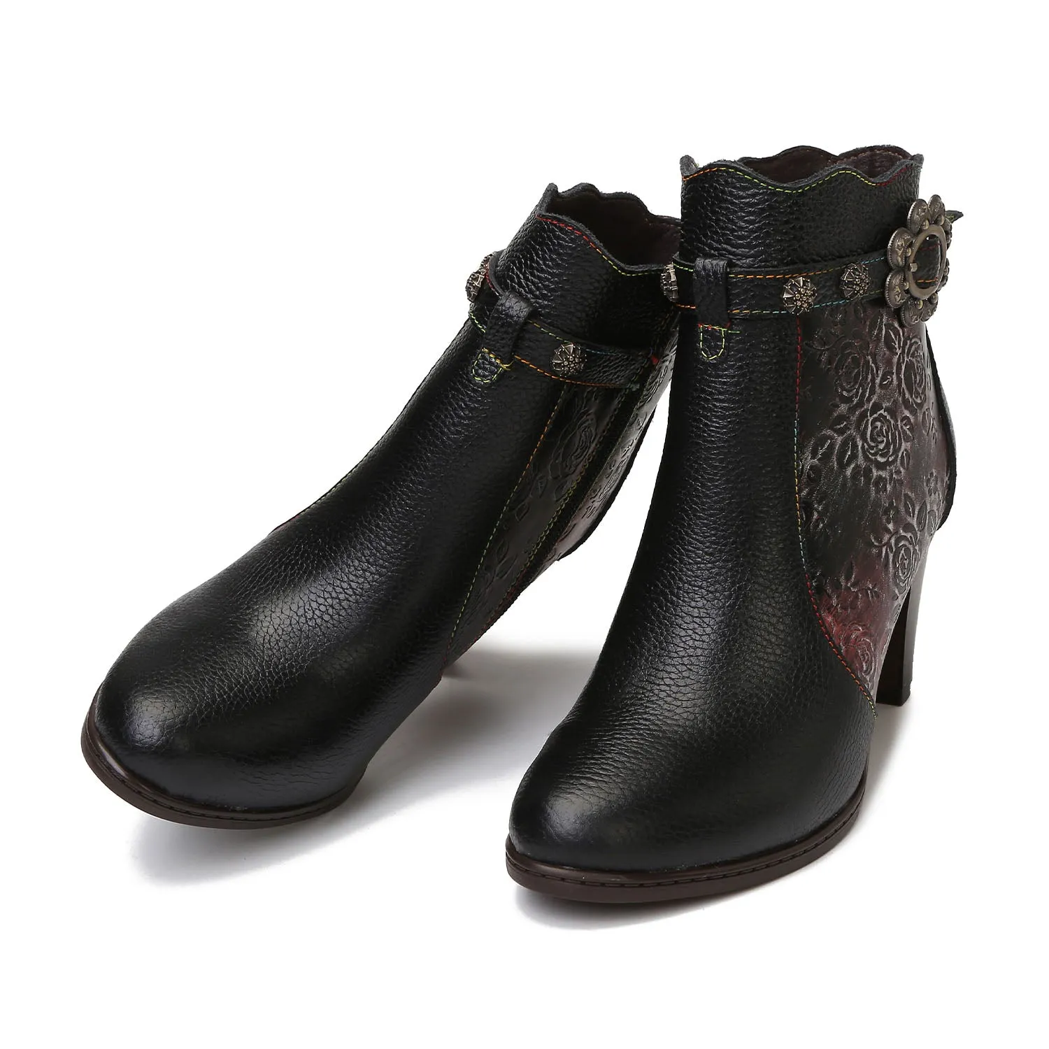 Retro Handmade Embossed Floral Stitching Booties sold by superladystar product image thumbnail 3