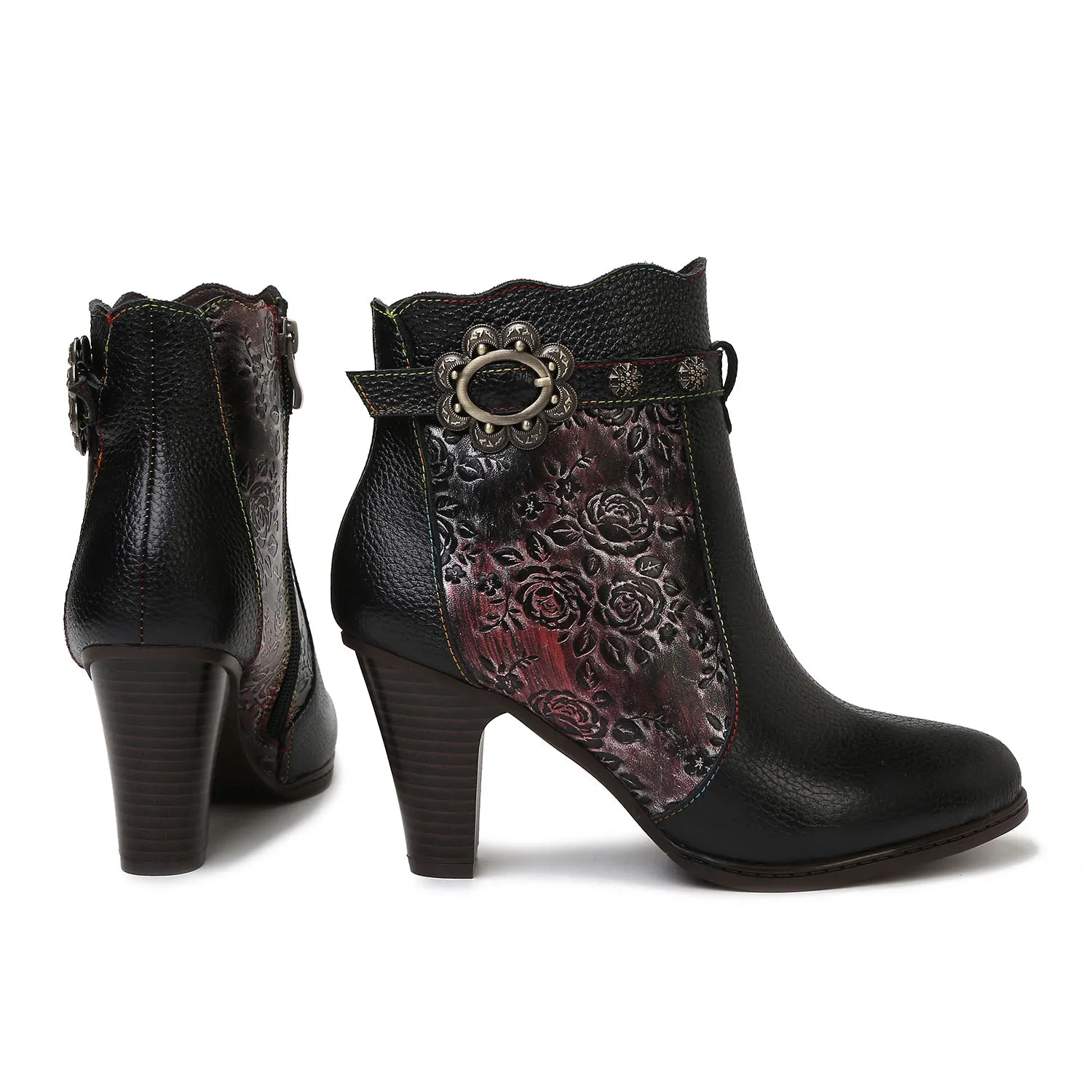 Retro Handmade Embossed Floral Stitching Booties sold by superladystar product image thumbnail 4