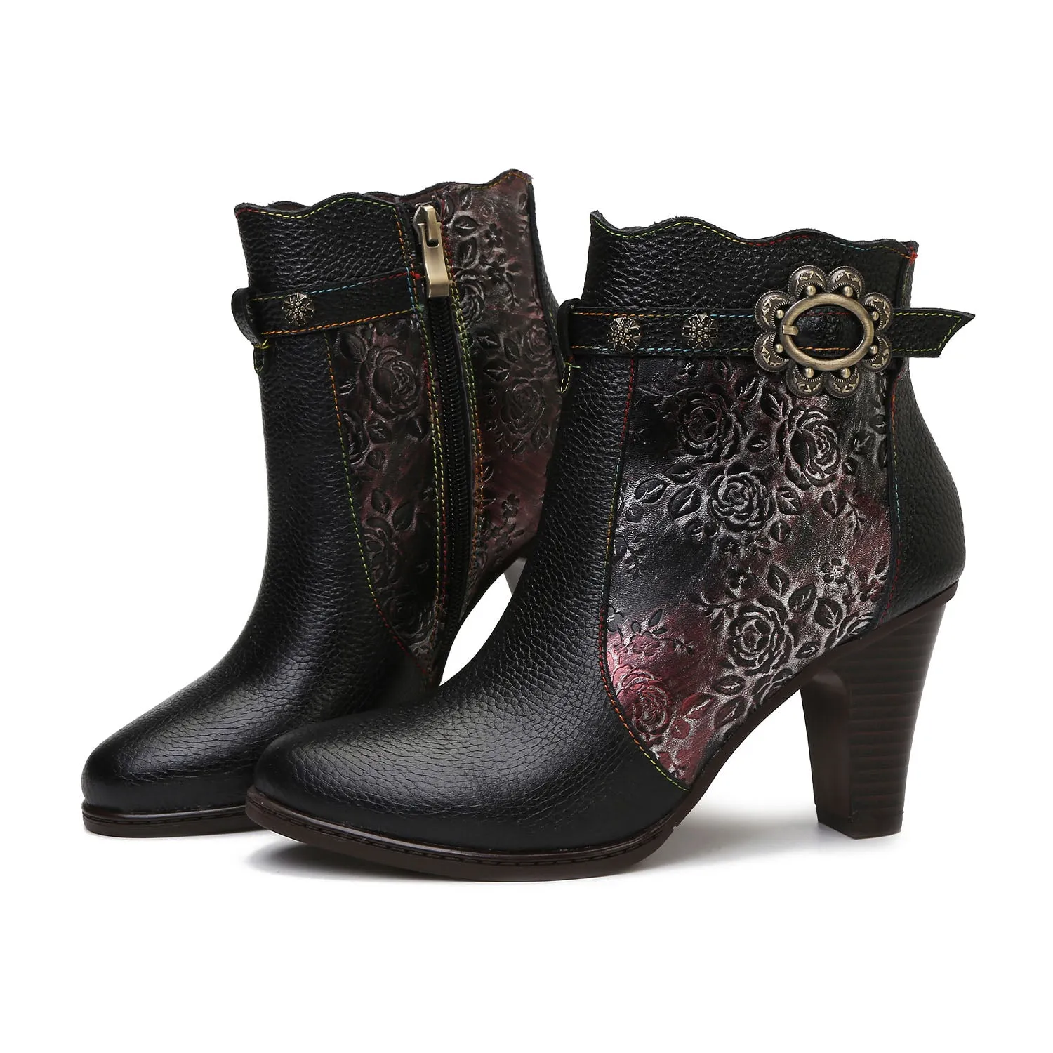 Retro Handmade Embossed Floral Stitching Booties sold by superladystar product image thumbnail 2