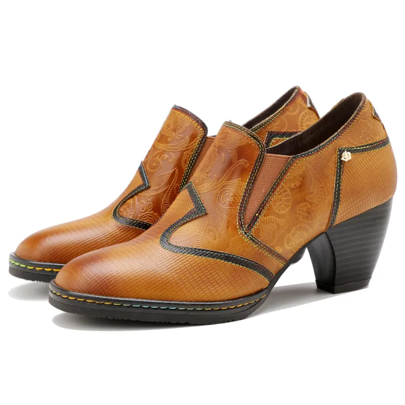 Retro Leather Embossed Handmade Pumps sold by superladystar