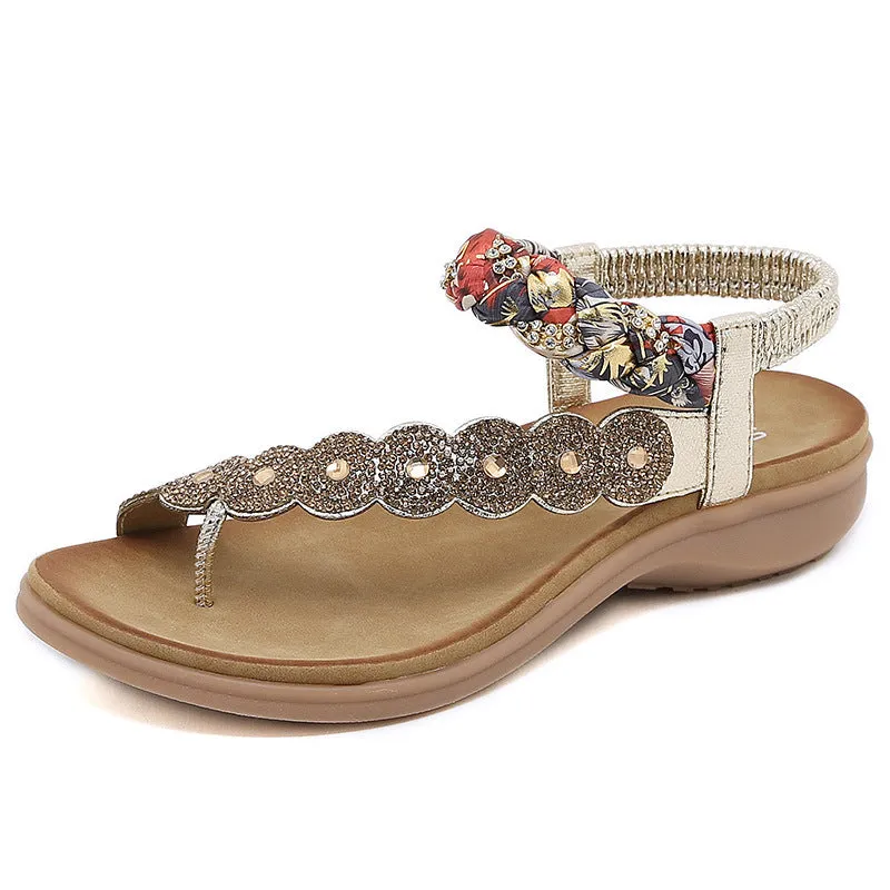 Bohemian Rhinestone Comfortable Round Toe Sandals sold by superladystar