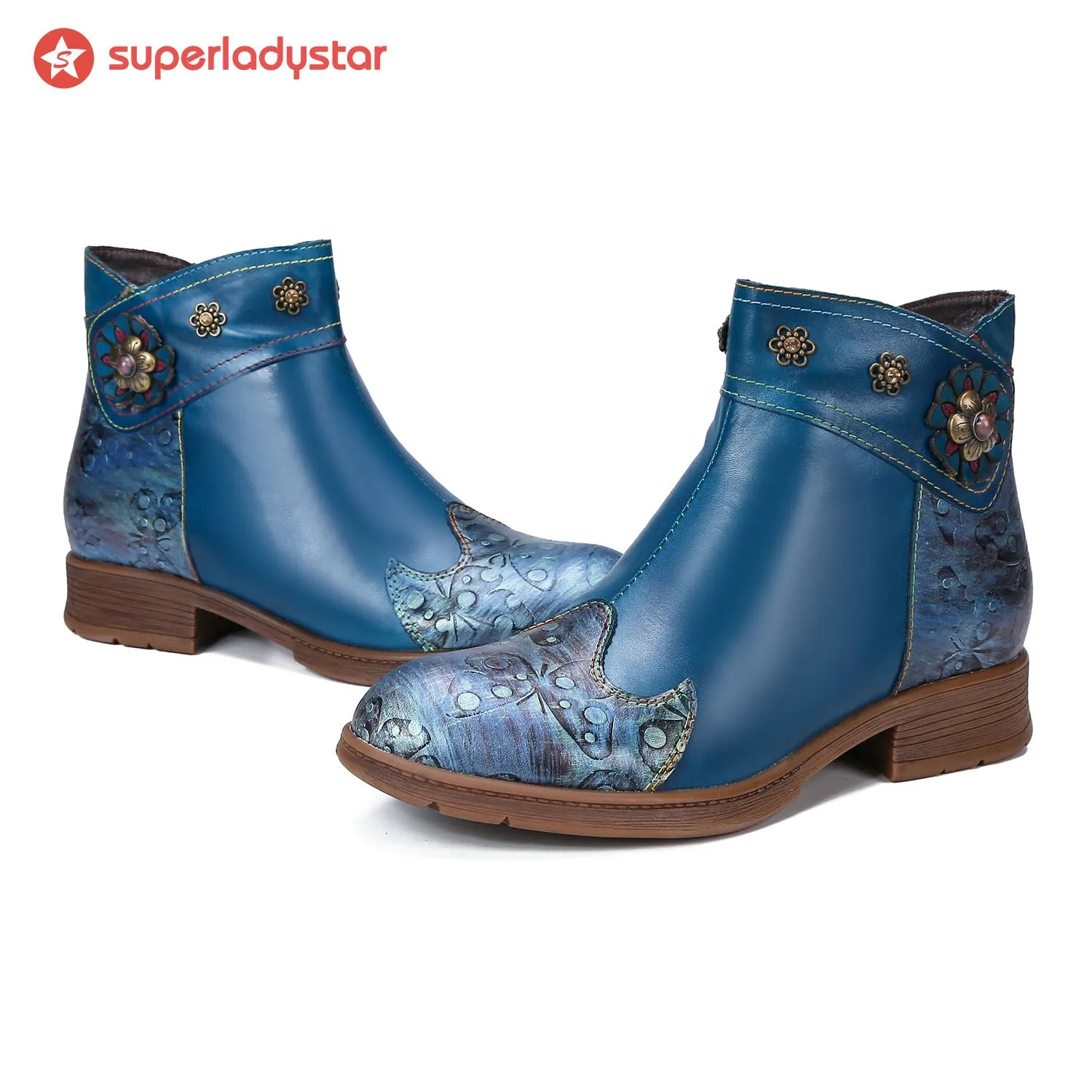 Retro Painted Floral Ankle Boots sold by superladystar product image thumbnail 3
