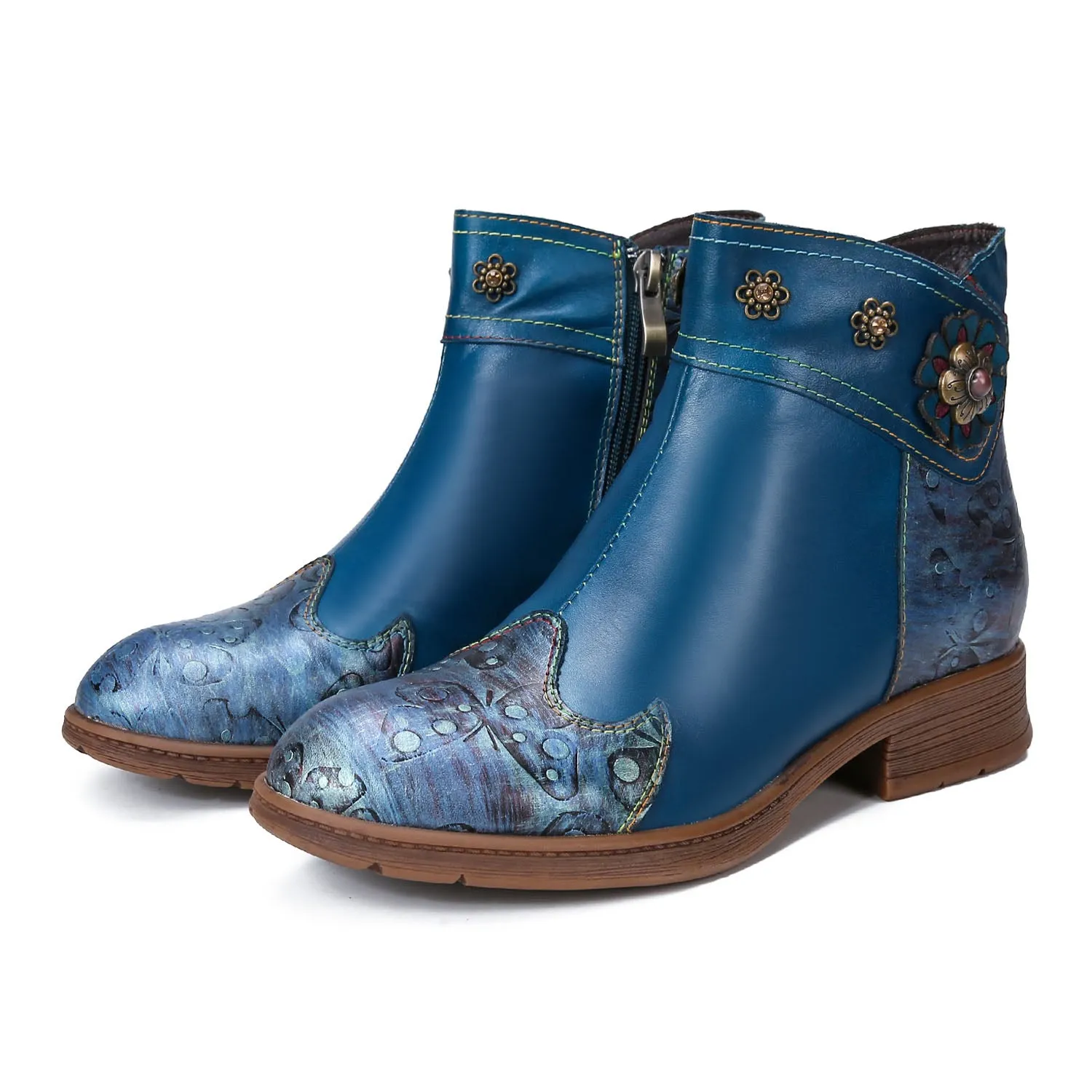 Retro Painted Floral Ankle Boots sold by superladystar