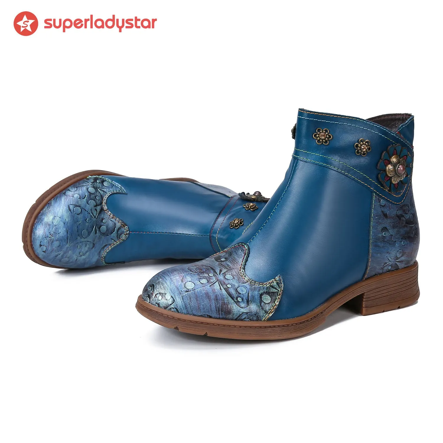 Retro Painted Floral Ankle Boots sold by superladystar product image thumbnail 2