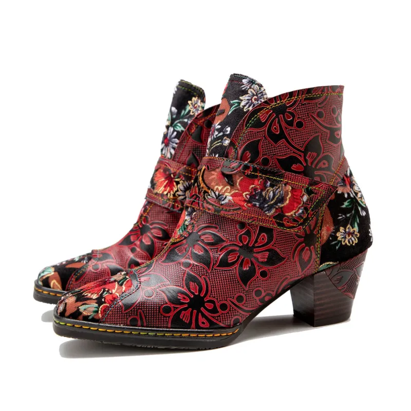 Vintage Floral Printed Leather Boots sold by superladystar