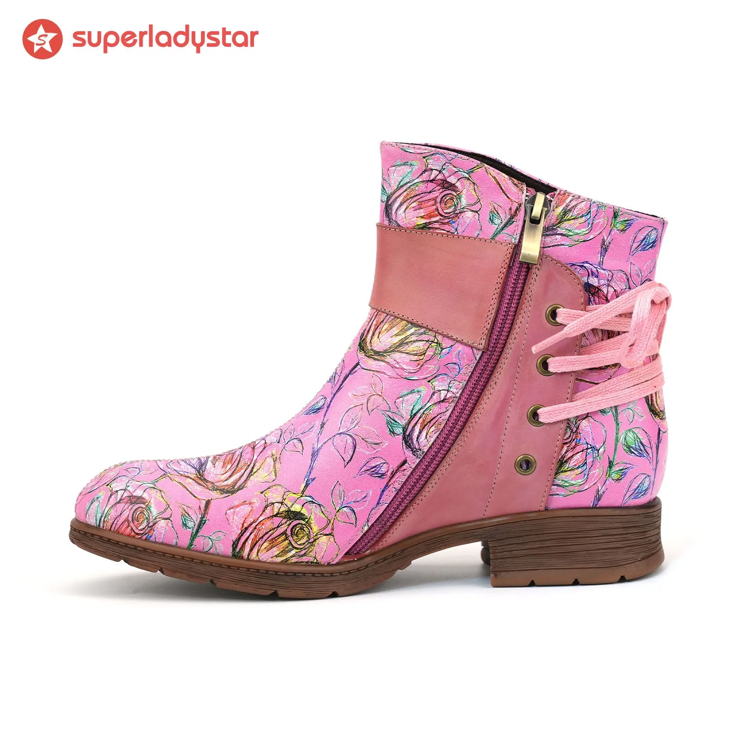 Retro Leather Blossom Casual Comfort Ankle Boots sold by superladystar product image thumbnail 4