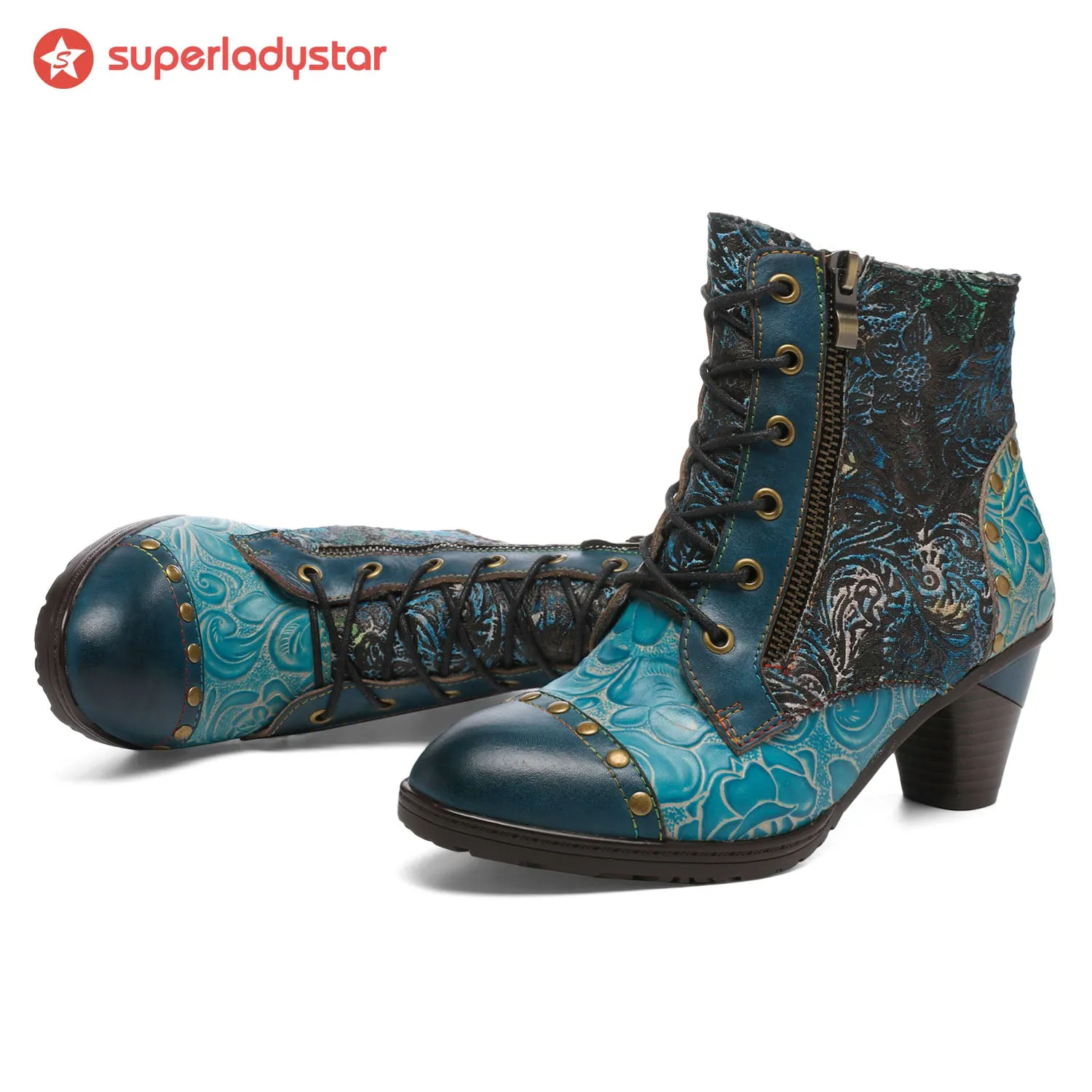 Retro Handmade Leather Patchwork Ankle Boots sold by superladystar product image thumbnail 2