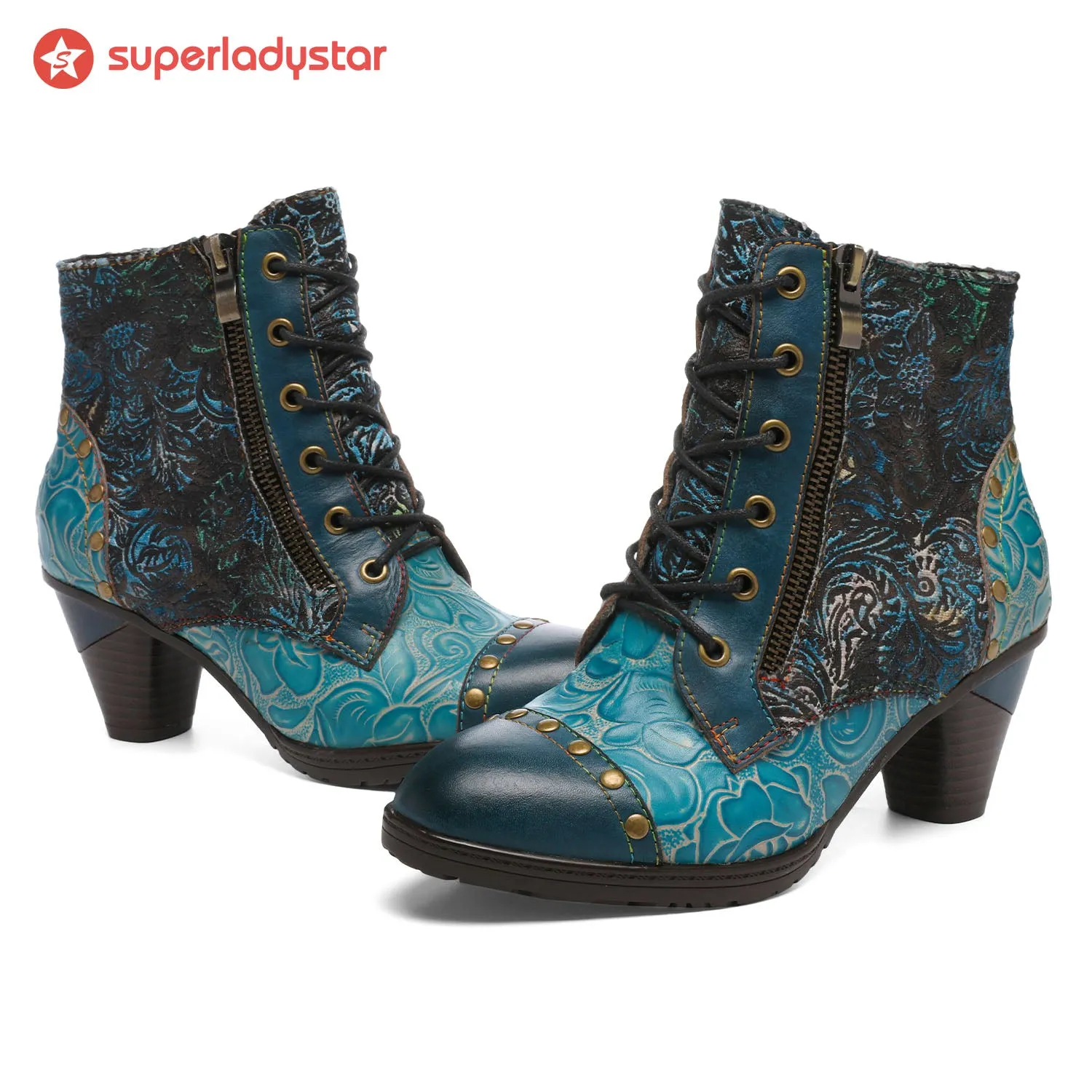 Retro Handmade Leather Patchwork Ankle Boots sold by superladystar product image thumbnail 3