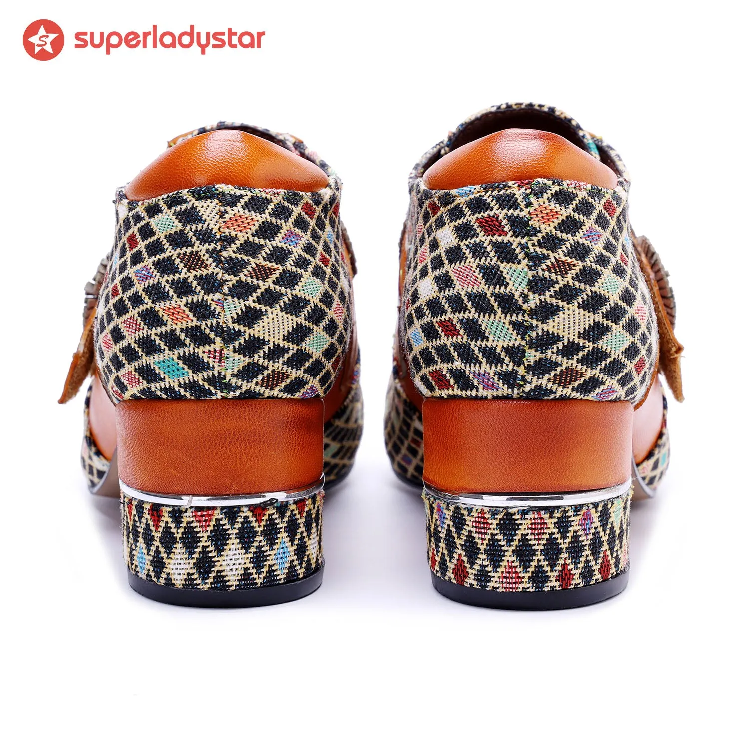 Vintage Handmade Colorful Diamond Grid Pumps sold by superladystar product image thumbnail 5