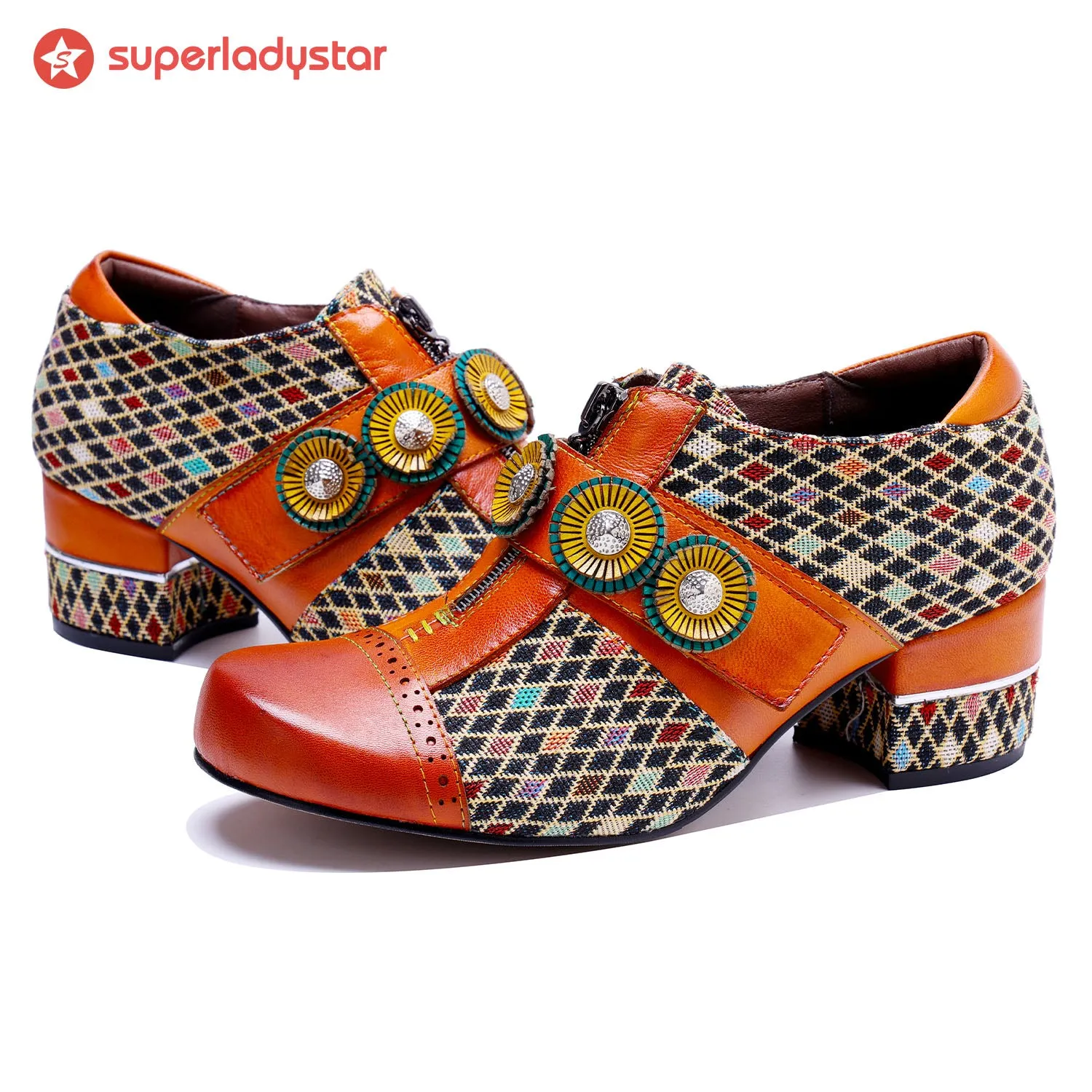 Vintage Handmade Colorful Diamond Grid Pumps sold by superladystar product image thumbnail 3