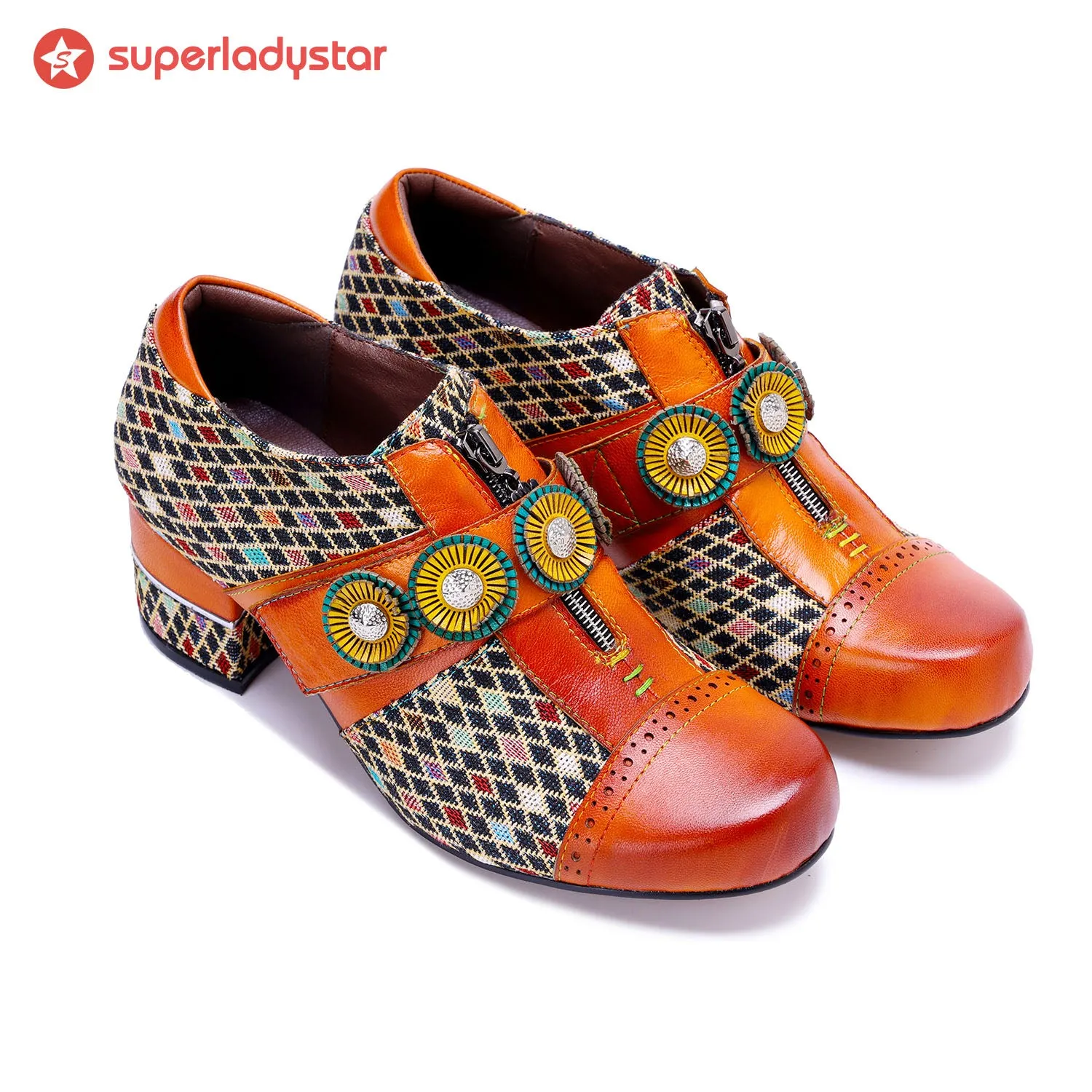 Vintage Handmade Colorful Diamond Grid Pumps sold by superladystar product image thumbnail 4