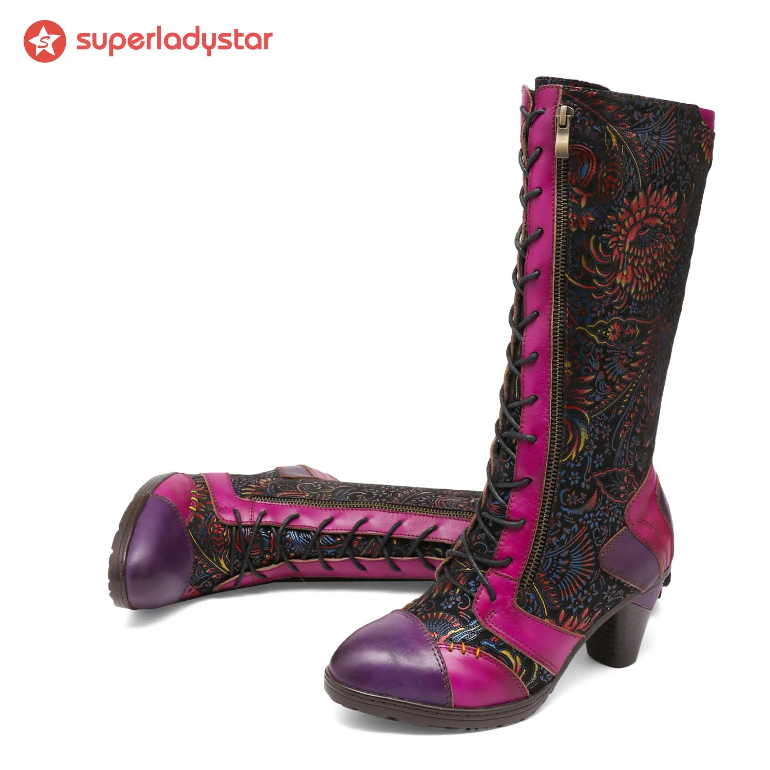 Retro Handmade Leather Patchwork Boots sold by superladystar product image thumbnail 3