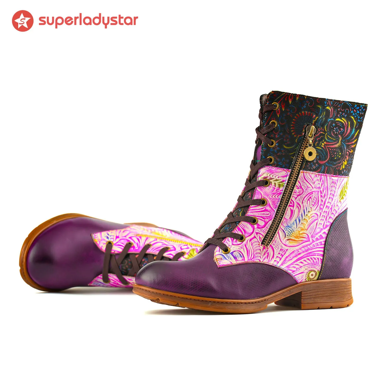 Retro Casual Style Pachwork Low Heel Ankle Boots sold by superladystar product image thumbnail 2