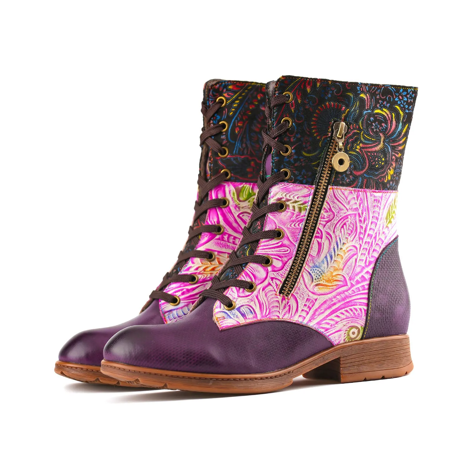 Retro Casual Style Pachwork Low Heel Ankle Boots sold by superladystar