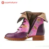 Retro Casual Style Pachwork Low Heel Ankle Boots sold by superladystar