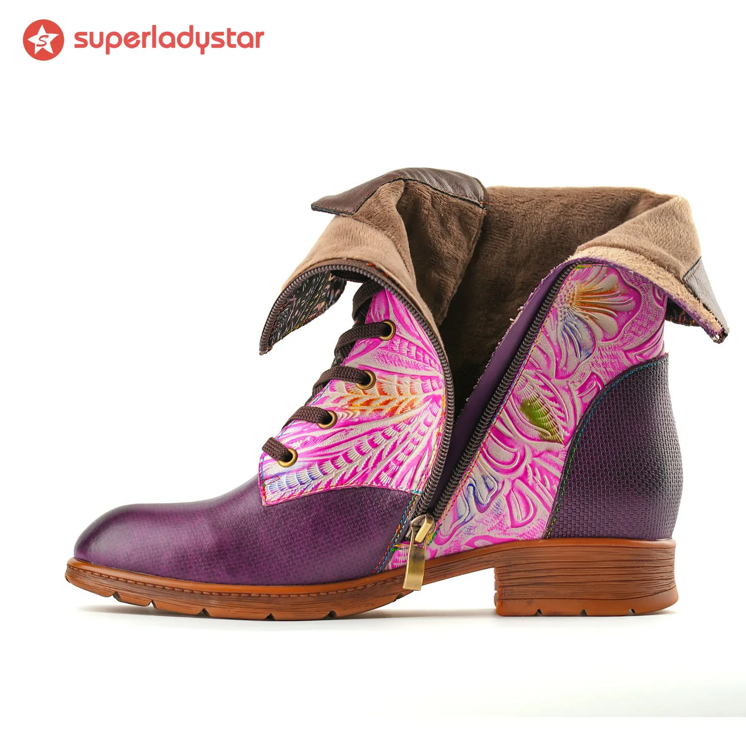 Retro Casual Style Pachwork Low Heel Ankle Boots sold by superladystar product image thumbnail 5