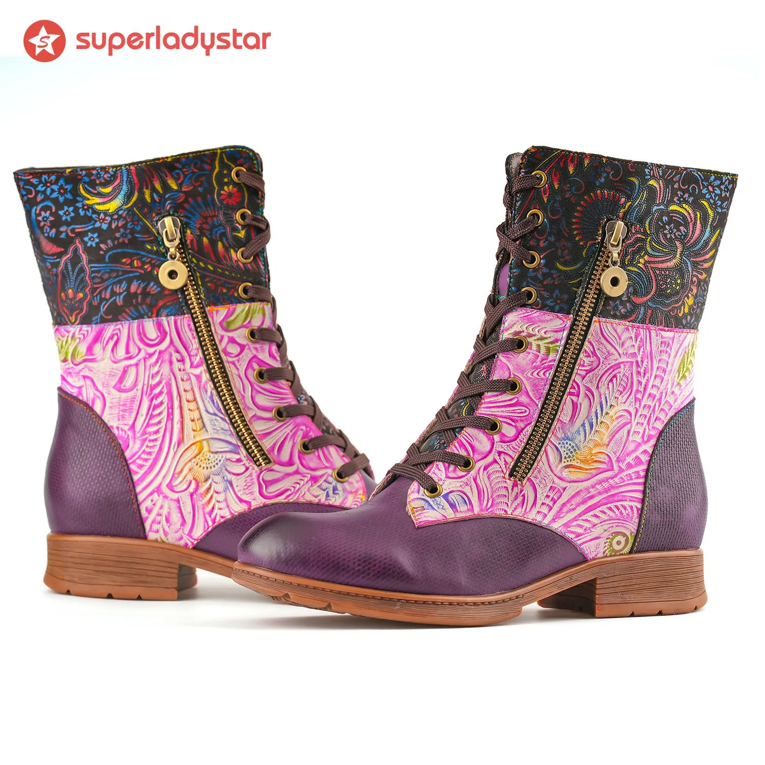 Retro Casual Style Pachwork Low Heel Ankle Boots sold by superladystar product image thumbnail 3