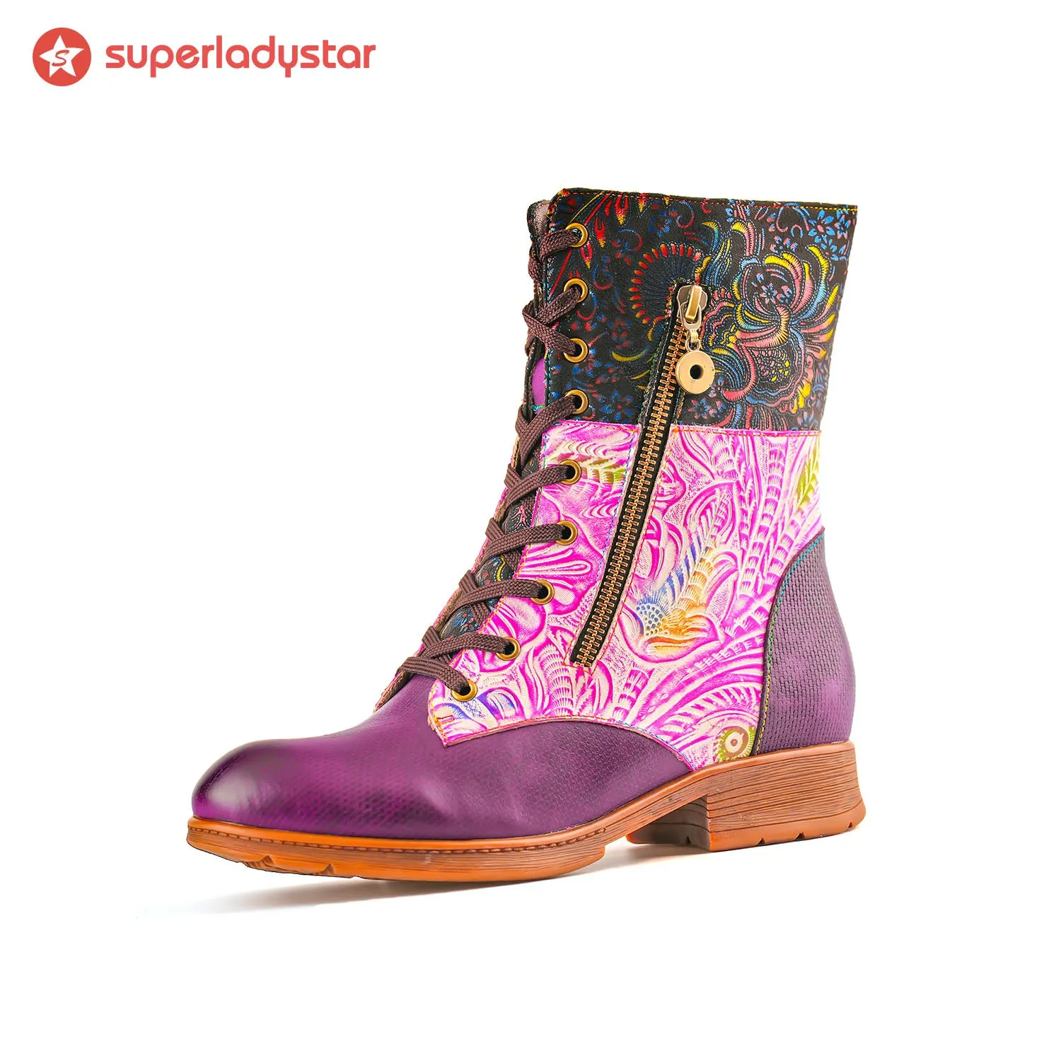 Retro Casual Style Pachwork Low Heel Ankle Boots sold by superladystar product image thumbnail 4