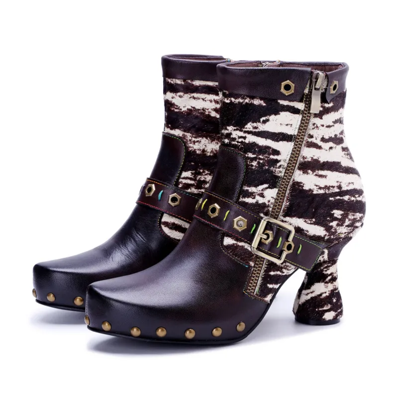 Retro Handmade Fur & leather patchwork Buckle Ankle Boots sold by superladystar