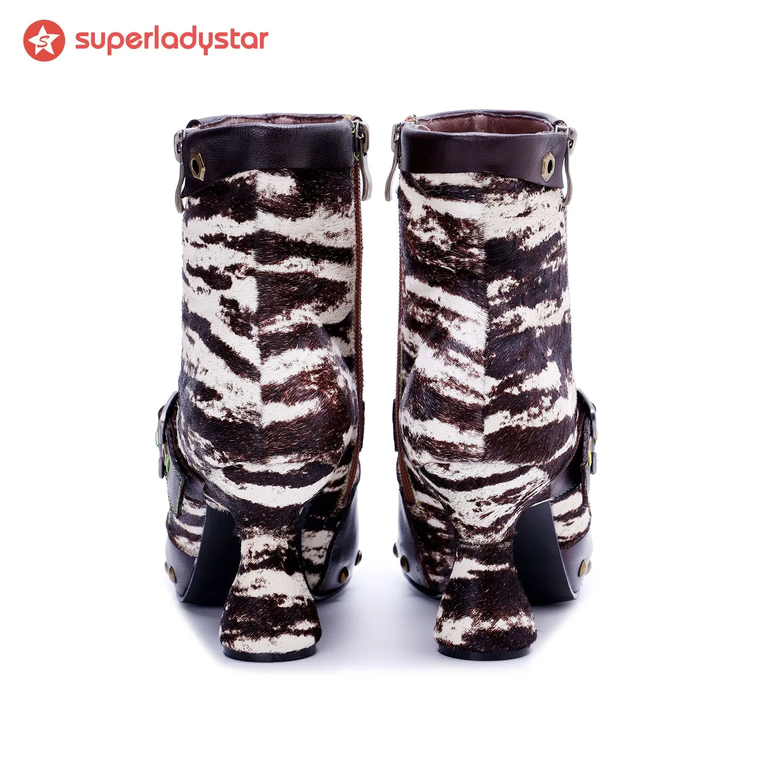 Retro Handmade Fur & leather patchwork Buckle Ankle Boots sold by superladystar product image thumbnail 5