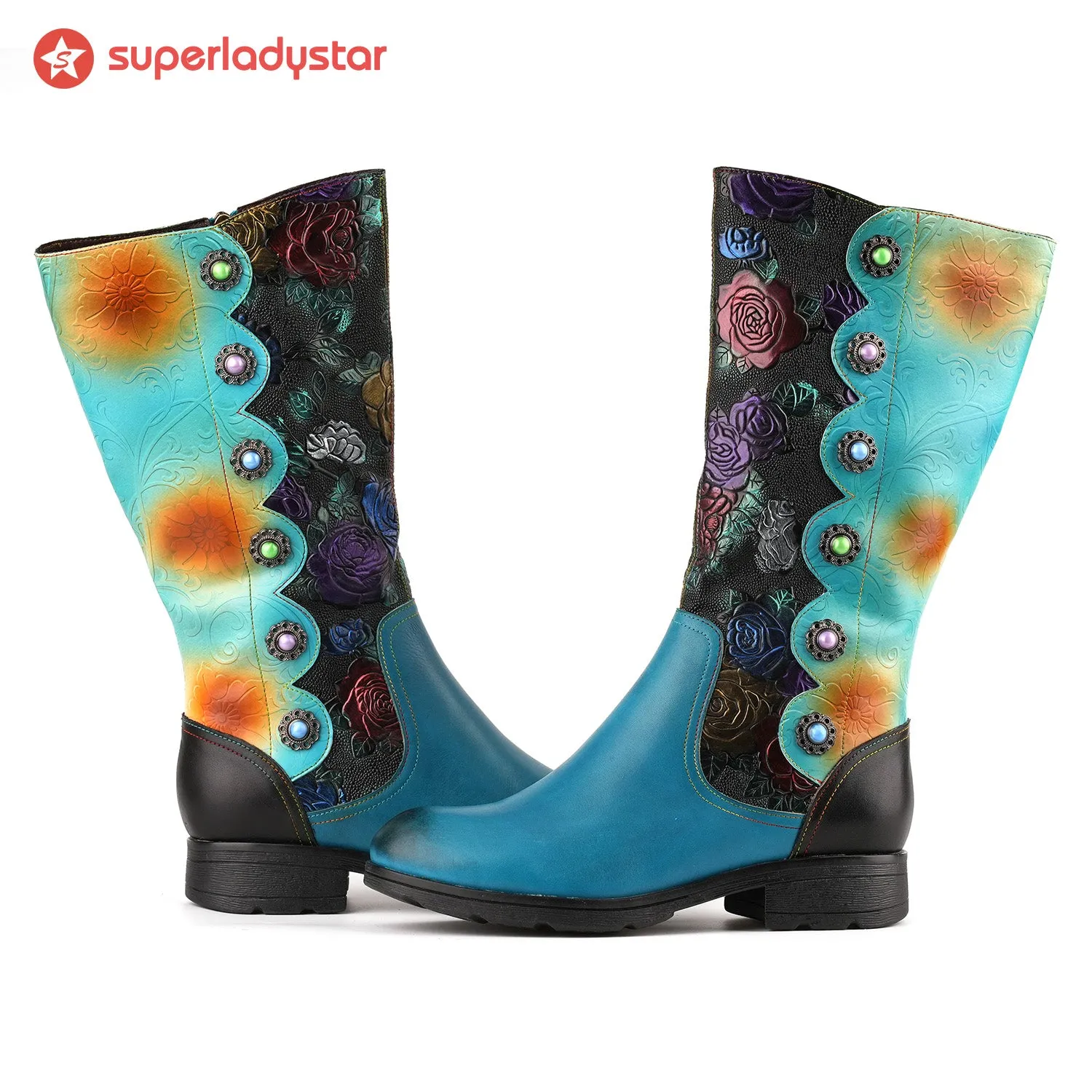 Round Toe Multicolored Low Heel Boots sold by superladystar product image thumbnail 2