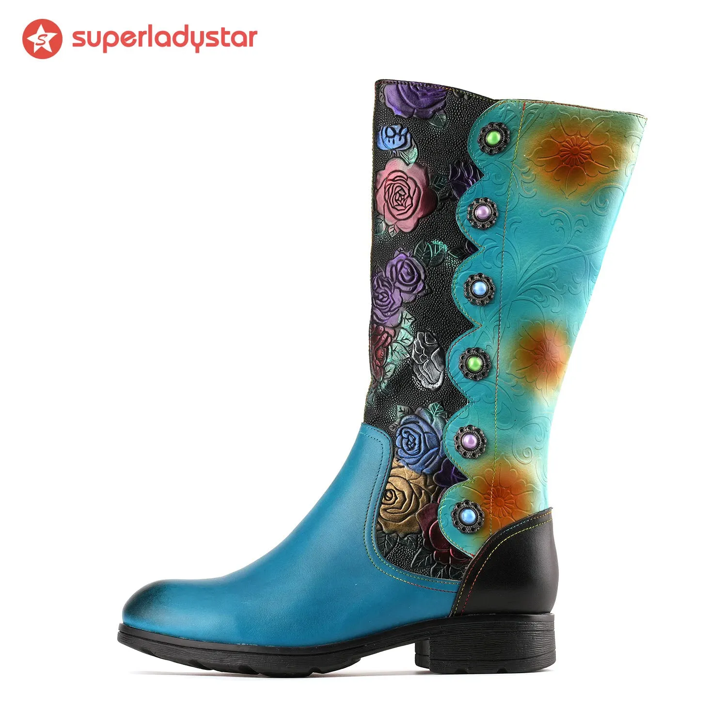 Round Toe Multicolored Low Heel Boots sold by superladystar product image thumbnail 3