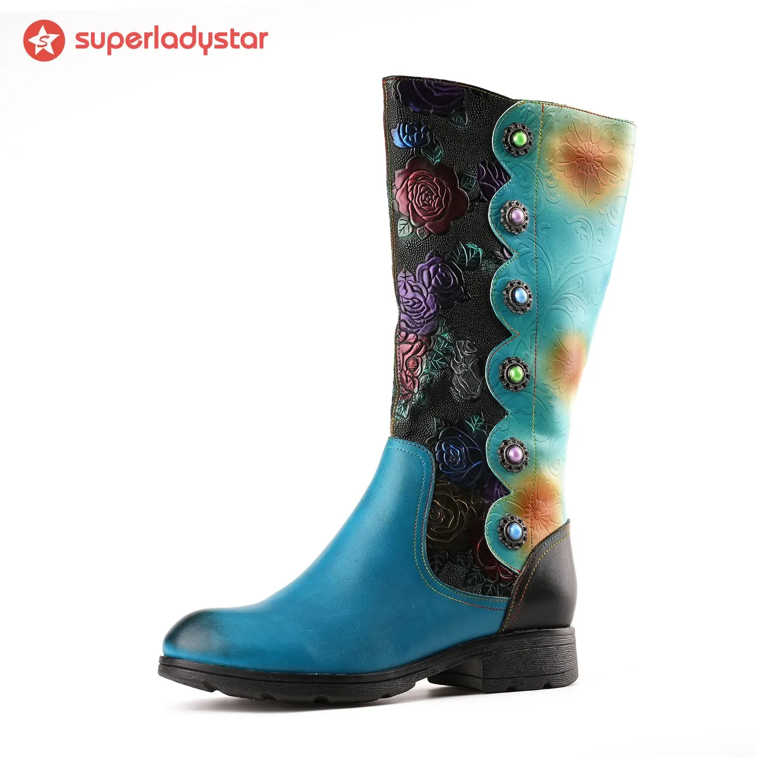 Round Toe Multicolored Low Heel Boots sold by superladystar product image thumbnail 4