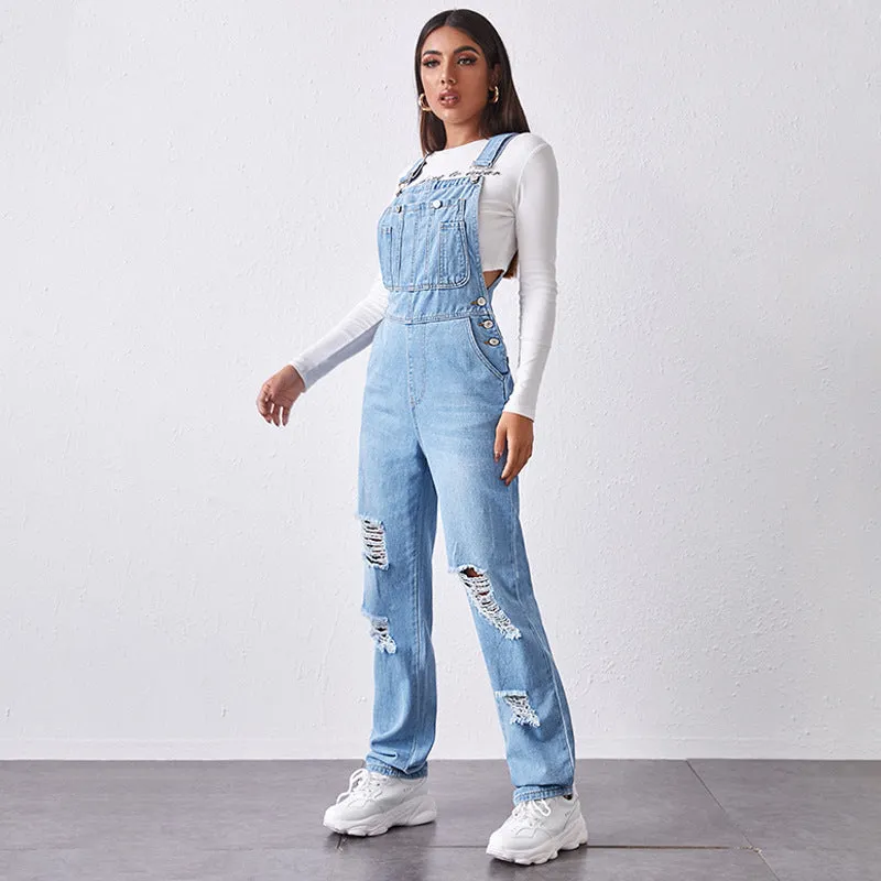 Denim Simple and Versatile Casual Women's Jumpsuit Overalls sold by superladystar