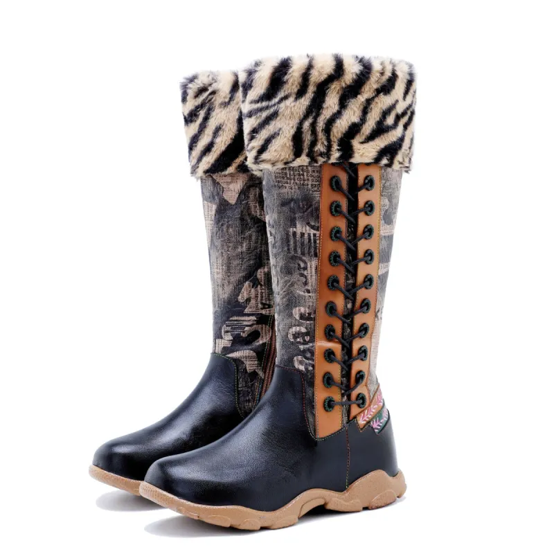 Vintage Handmade Fur Collar Flat Boots sold by superladystar