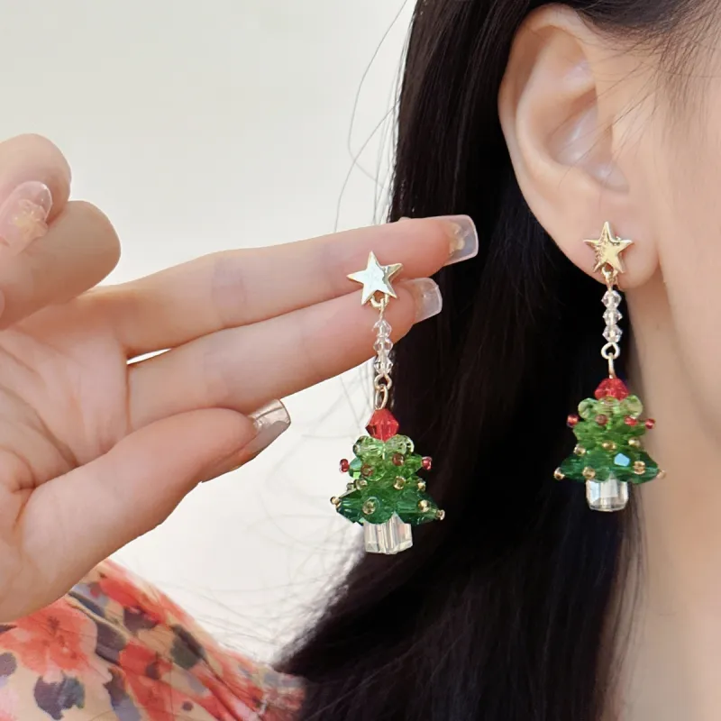 Handmade Beaded Christmas Tree Earrings sold by superladystar
