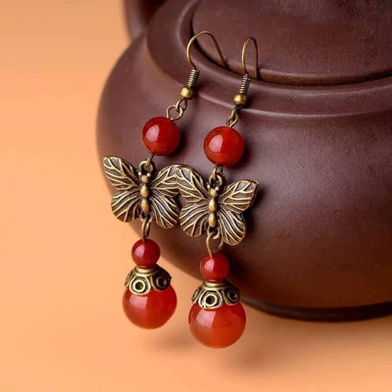 Butterfly Vintage Red Agate Drop Earrings sold by superladystar
