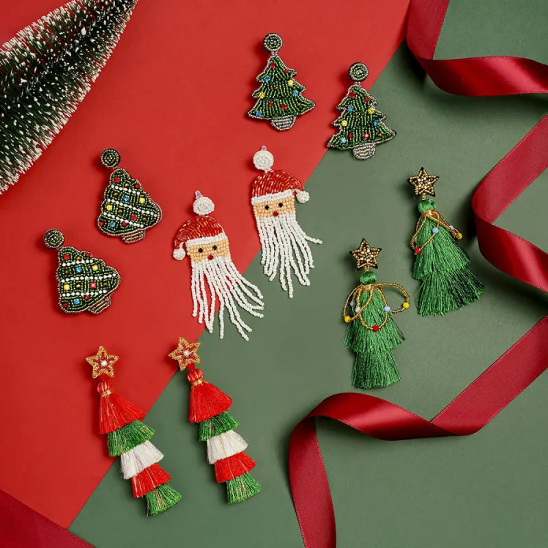 Handmade Beaded Christmas Santa Tassel Pearl Earrings sold by superladystar