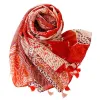 Orange-Red Leaf Floral Silk Scarf Shawl sold by superladystar