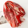 Orange-Red Leaf Floral Silk Scarf Shawl sold by superladystar