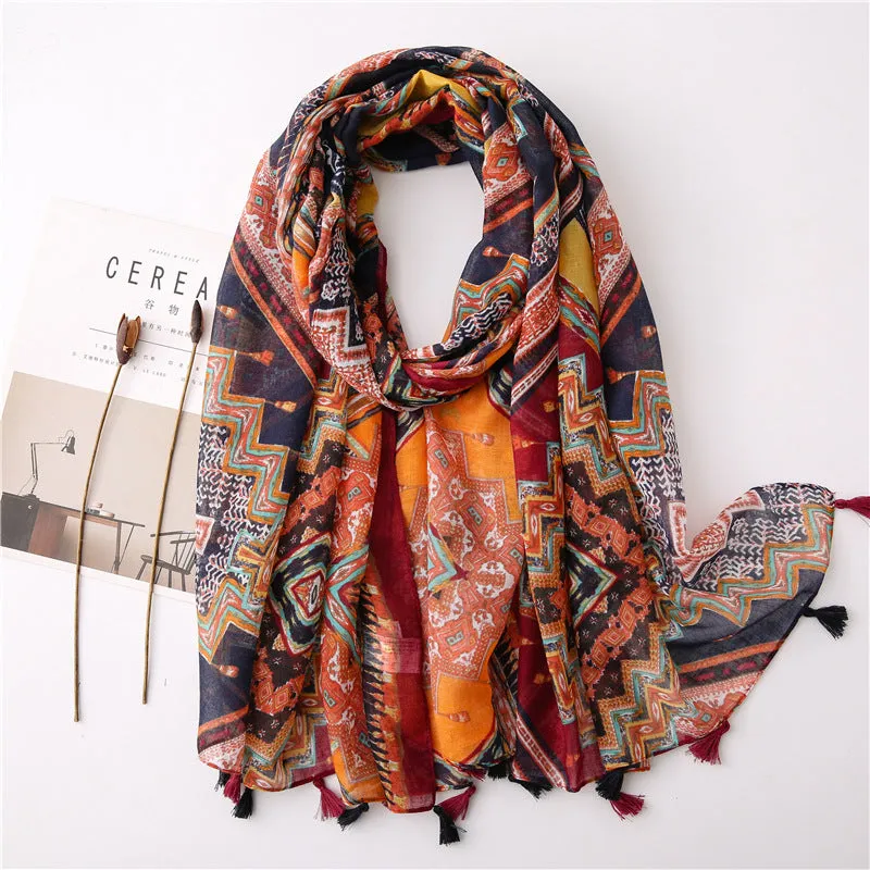Artsy Bohemian Retro Patchwork Silk Scarf sold by superladystar product image thumbnail 2