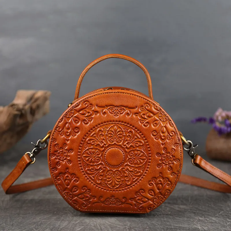 Genuine Leather Vintage Small Round Crossbody Shoulder Bag sold by superladystar