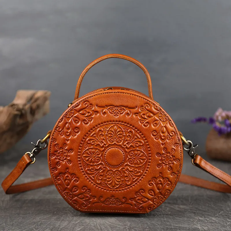 Genuine Leather Vintage Small Round Crossbody Shoulder Bag sold by superladystar