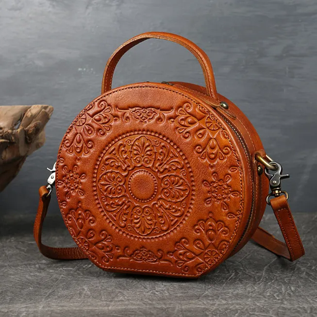 Genuine Leather Vintage Small Round Crossbody Shoulder Bag sold by superladystar product image thumbnail 5