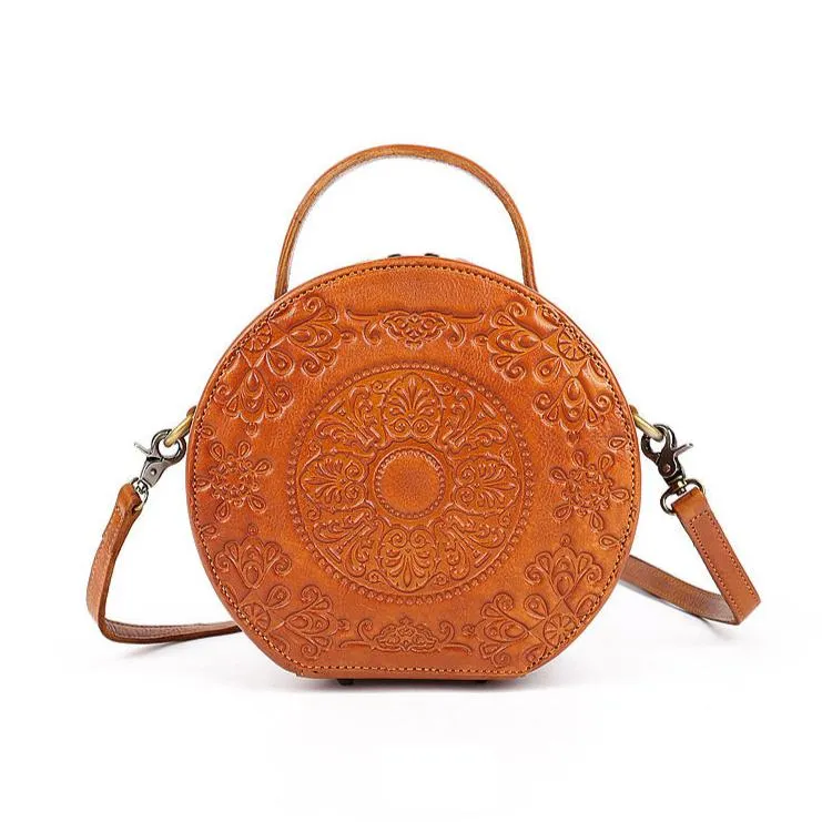 Genuine Leather Vintage Small Round Crossbody Shoulder Bag sold by superladystar product image thumbnail 3
