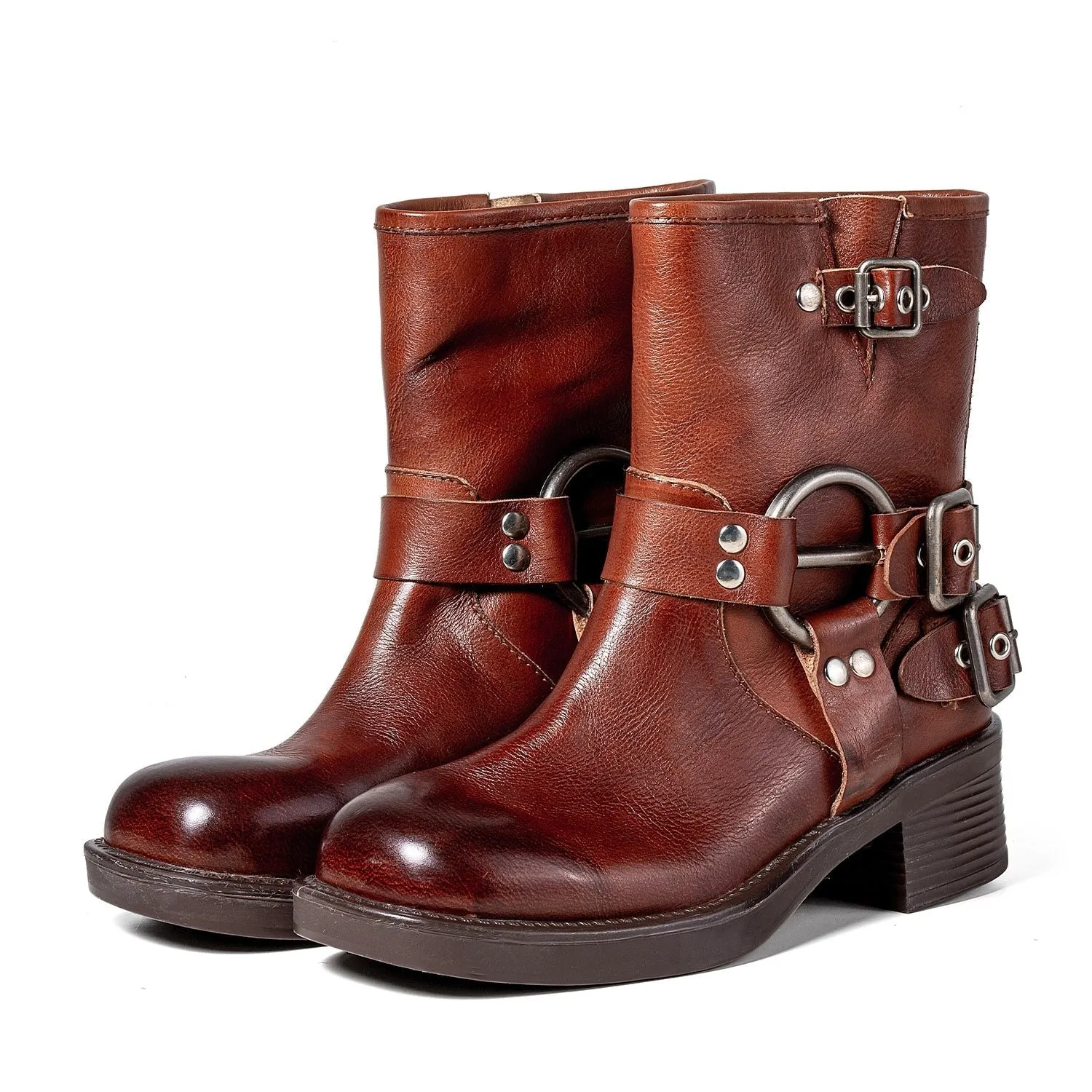 Retro Painted Buckle block heel Ankle Shoes sold by superladystar