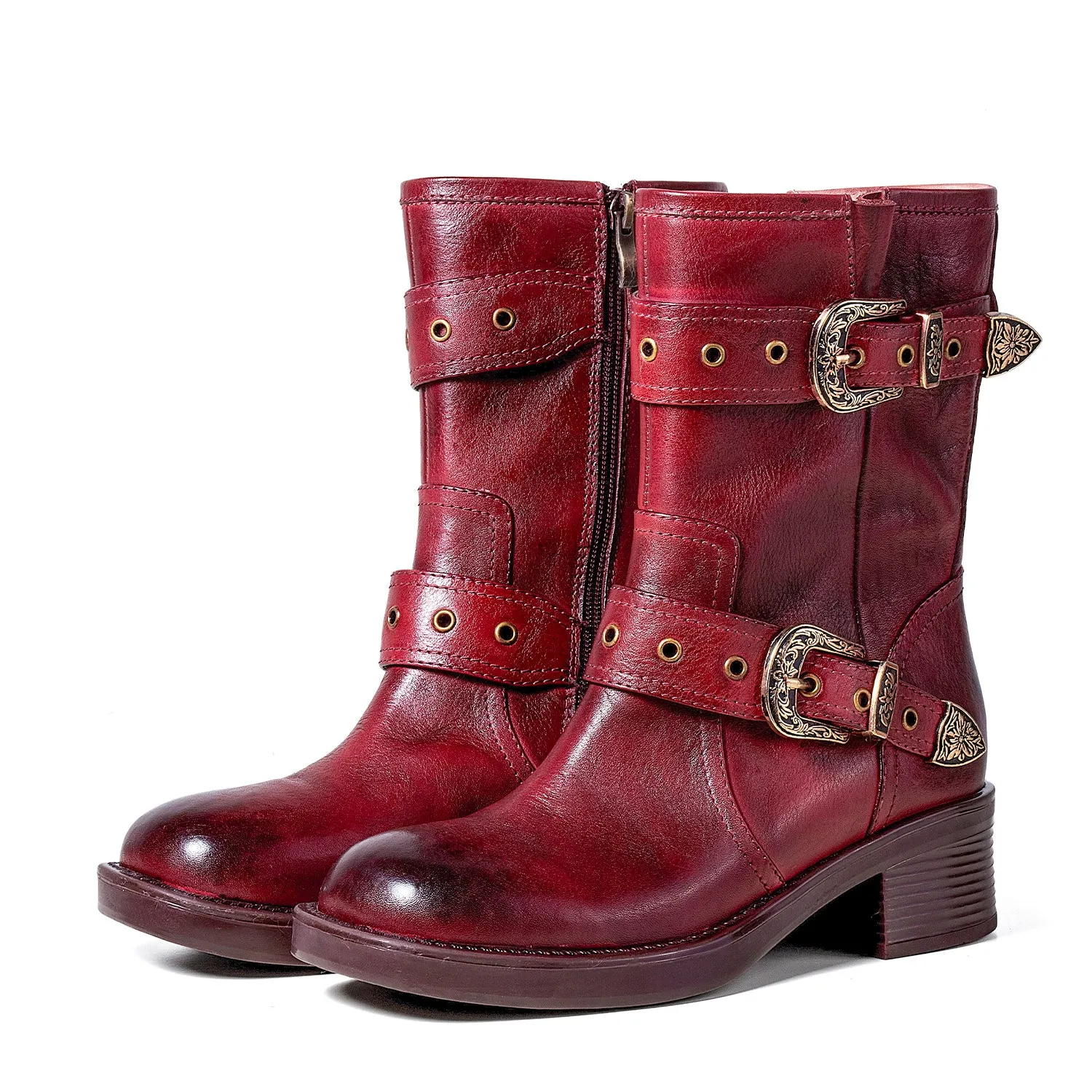 Retro Painted Buckle block heel Ankle Shoes sold by superladystar