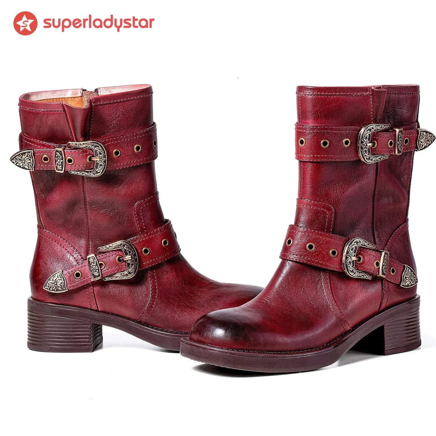 Retro Painted Buckle block heel Ankle Shoes sold by superladystar product image thumbnail 2